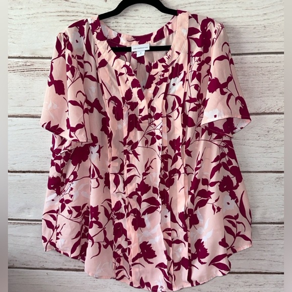 Liz Claiborne Pink and White Floral Blouse Size 1X Office Summer Career Church - Picture 1 of 5